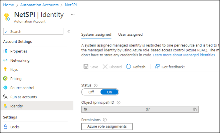 A description of a system-assigned identity in Azure Automation Account.