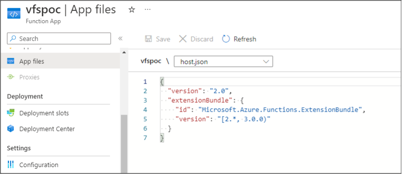 An example of a file available at the root of the Function App within the Azure Portal.