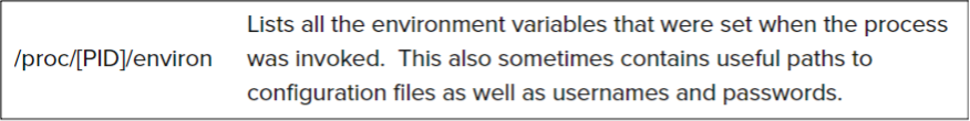 Description of the function of the environ file in the proc file system.