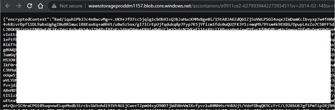 A screenshot of an "encryptedContext" JSON blob with the encryption key.