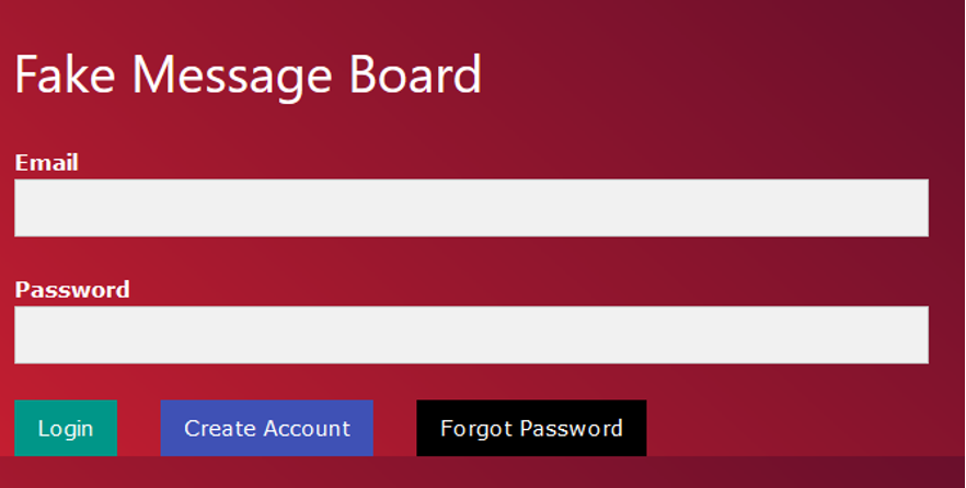 Screenshot of login screen on a fake message board.