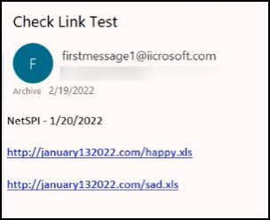 Screenshot of email with links