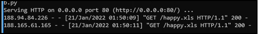 Web server logs showing that TTP retrieved the file