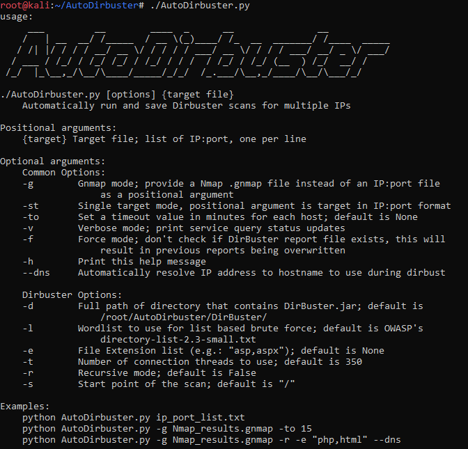 Autodirbuster Usage