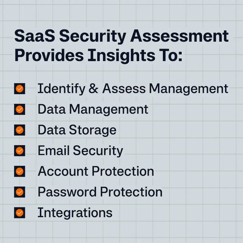 SaaS Security Assessment provides insights into several areas.