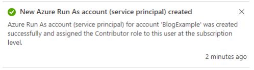 New Azure Run As account (service principal) created