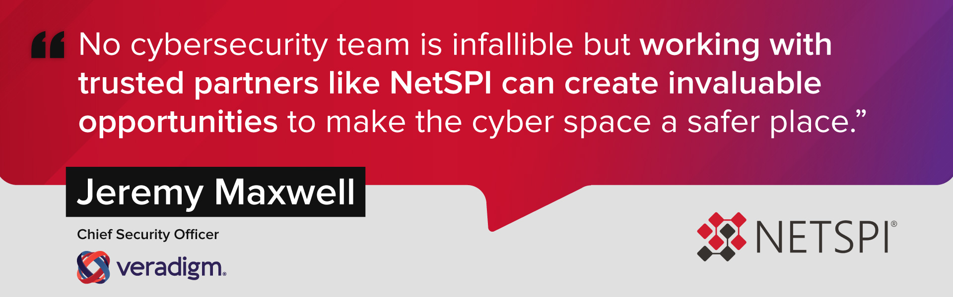 No cybersecurity team is infallible but working with trusted partners like NetSPI can create invaluable opportunities to make the cyber space a safer place." says Jeremy Maxwell, Chief Security Officer from Veradigm.